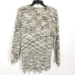 Umgee Women Marled Pullover Sweater Sz 2XL Distressed Hen Fuzzy Buckle Cozy Boho